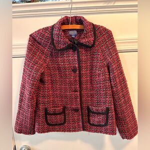 Vintage Pendleton Jacket Womens 8P Pink Black Wool Houndstooth Blazer 70s